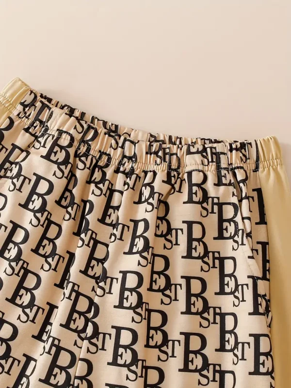 Ensemble de pantalons décontractés à manches longues pour enfants avec fermeture éclair, imprimé alphabet, tissu en polyester doux – Image 4