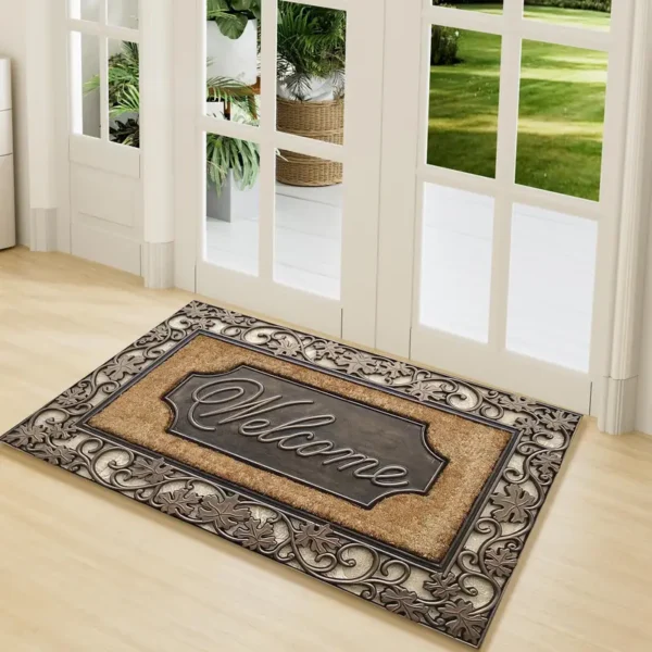 Paillasson en polyester lavable en machine avec dos en caoutchouc, Tapis tressé antidérapant, léger et durable pour entrée, salle de bain, Tapis de bienvenue décoratif à motif abstrait facile à nettoyer, plusieurs tailles disponibles – Image 6
