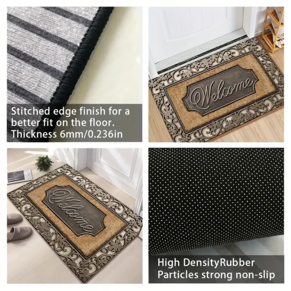 Paillasson en polyester lavable en machine avec dos en caoutchouc, Tapis tressé antidérapant, léger et durable pour entrée, salle de bain, Tapis de bienvenue décoratif à motif abstrait facile à nettoyer, plusieurs tailles disponibles – Image 4