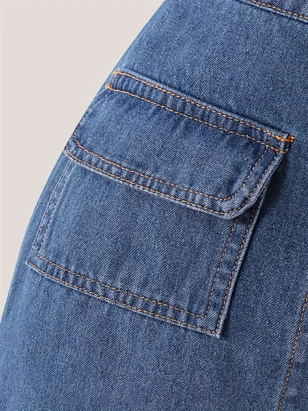 Jupe en jean cargo pour fille, couleur unie, poches sur le devant, jupe courte en jean, vêtements d'été pour fille – Image 5