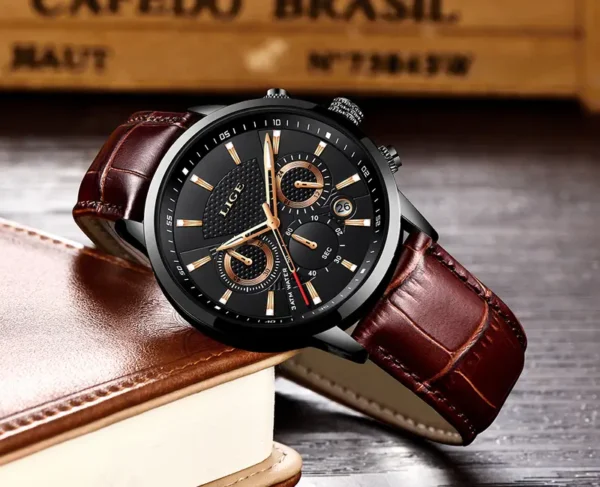 Montres Homme 2024 LIGE Top Marque Luxe, Casual Cuir Quartz Montre Homme, Horloge D'affaires Homme Sport Date Chronographe - Image 14