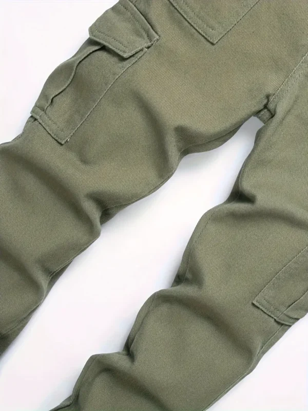 Pantalon cargo en denim multi-poches pour garçons, coton, pantalon décontracté de couleur unie, vêtements confortables toutes saisons – Image 8