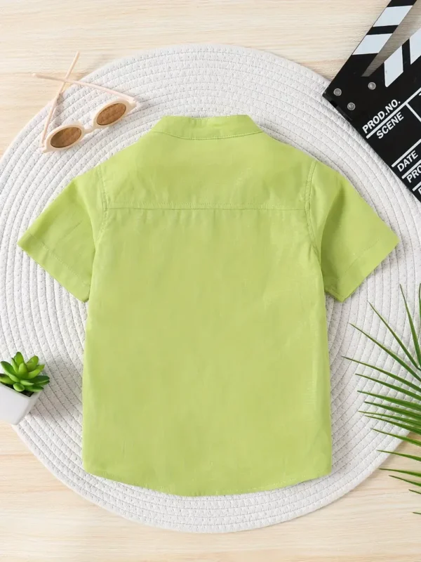 Chemise d'été de couleur unie pour garçons, hauts décontractés à manches courtes, vêtements pour garçons pour l'été en plein air – Image 3