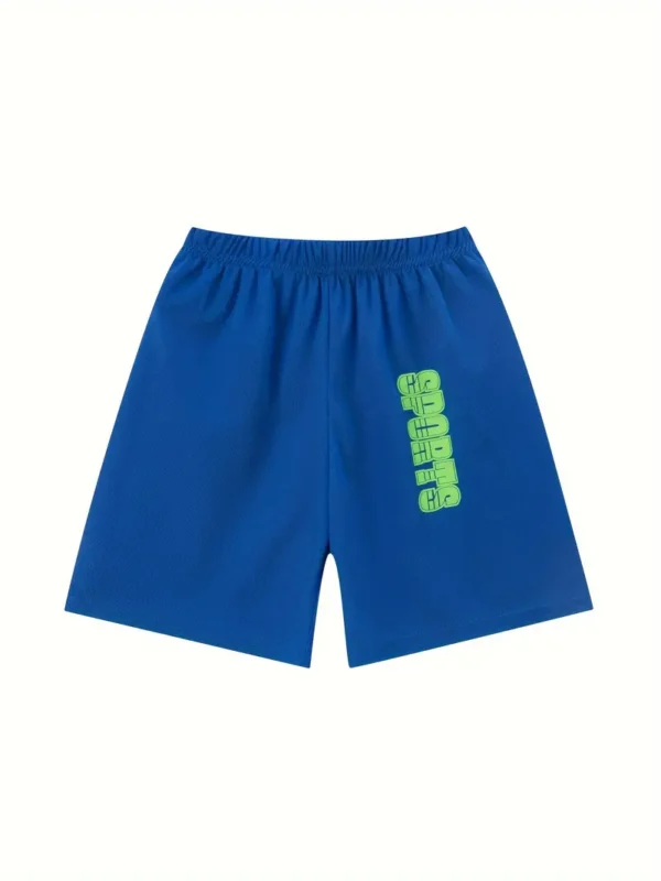 Lot de 3 shorts de sport à séchage rapide pour garçons, short de course mi-long en maille respirante avec imprimé lettre, coupe ample, vêtements de sport basiques pour garçons, essentiels d'été – Image 6