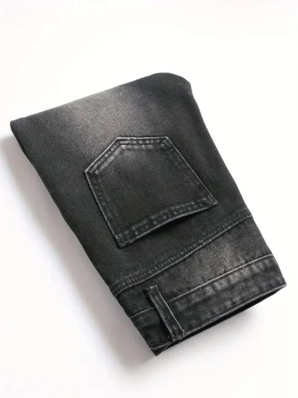 Jean décontracté en denim pour garçon, mélange de coton, couleur unie, non extensible, coupe standard, délavé, fermeture à glissière, toutes saisons, vêtements pour jeunes – Image 4