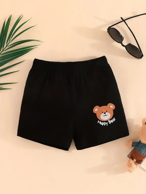 Lot de 3 shorts décontractés à imprimé Happy Bear pour bébé et tout-petit, bas confortables à taille élastique, vêtements pour bébé garçon - Image 2