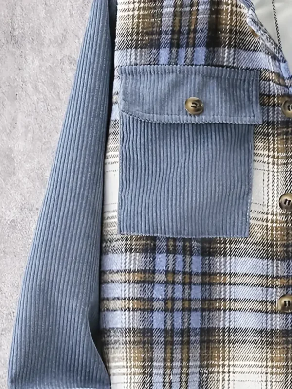 Ensemble sweat à capuche et jogging à carreaux pour garçon, Tenue décontractée en velours côtelé avec poches – Image 4