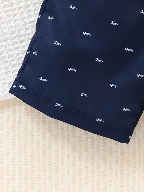 Lot de 3 shorts décontractés à imprimé arêtes de poisson pour garçon, Polyester respirant, lavable en machine, parfait pour l'été en plein air et tenue décontractée, parfait pour l'extérieur – Image 4