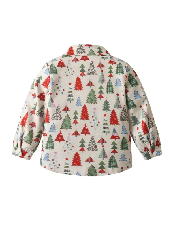 Chemise à revers à manches longues avec boutons et motif d'arbre de Noël pour filles, cadeau de Noël – Image 3