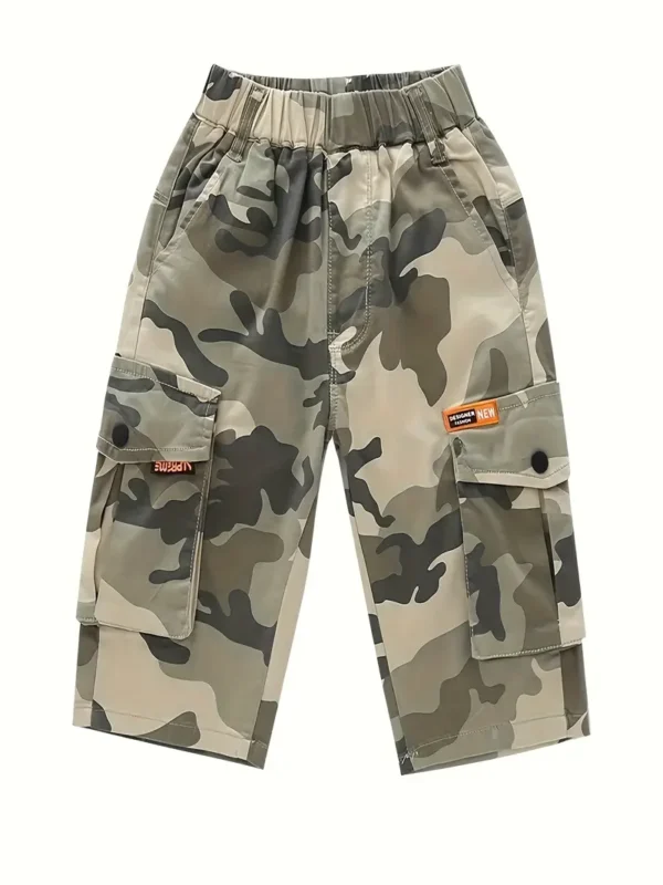 Short cargo à motif camouflage pour garçon, short tendance à taille élastique, vêtements pour garçons pour l'été – Image 2