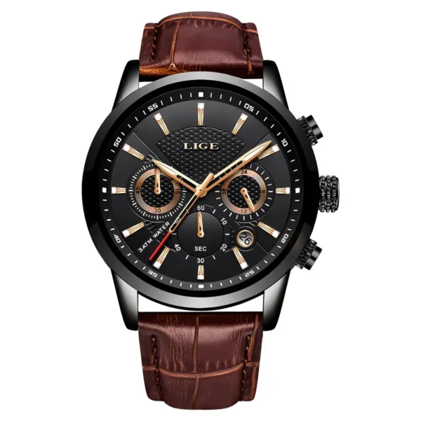 Montres Homme 2024 LIGE Top Marque Luxe, Casual Cuir Quartz Montre Homme, Horloge D'affaires Homme Sport Date Chronographe - Image 5