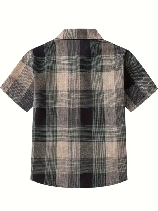 Chemise boutonnée décontractée à carreaux pour garçons, haut d'été confortable à manches courtes – Image 9