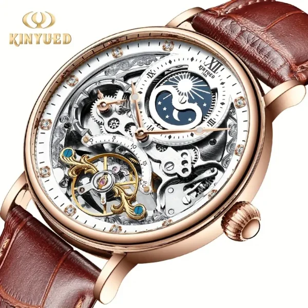 Montre Homme Homme Montre Homme Homme, Montre Homme Creuse Double Face, Montre Mécanique Automatique, Tourbillon Mode Fonction Deux Heures Strass, Lumineux Étanche, Bracelet Cuir PU Montre, Choix Idéal pour Cadeaux 4 octobre 2024 Kotazando