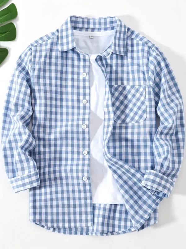 Chemise à carreaux en coton élégante pour garçon Chemise à carreaux en coton élégante pour garçon, manches longues, boutonnée sur le devant, poche poitrine, printemps-automne octobre 13, 2024 Kotazando