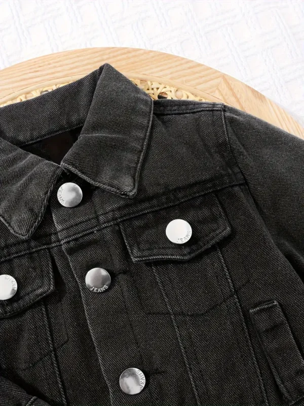 Veste en jean tendance pour bébé garçon, manteau à revers polyvalent à manches longues avec fausse poche - Image 4