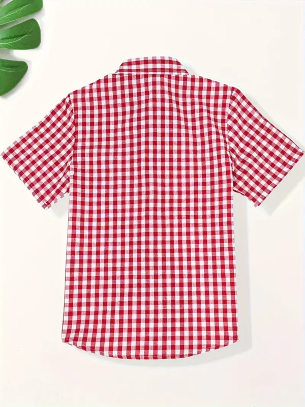 Chemise à manches courtes à carreaux tendance pour adolescents avec poche, hauts en coton décontractés et confortables pour l'été – Image 3