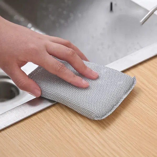 Lot de 8/4 éponges de nettoyage de cuisine en soie argentée haute densité, éponge magique, brosse à récurer, éponge double face, éponge de nettoyage abrasive universelle pour la vaisselle – Image 10