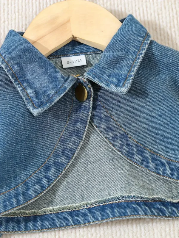 Ensemble 2 pièces en denim tendance pour bébé, cardigan à col rabattu + robe d'été à boutons, ensemble de vêtements pour tout-petits – Image 8