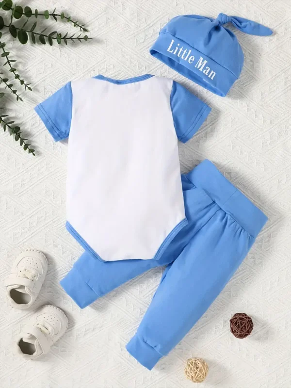 Ensemble 2 pièces pour bébé « New To The Crew » avec imprimé de couleurs contrastées, combinaison à manches courtes, chapeau et pantalon, vêtements pour bébé garçon – Image 3