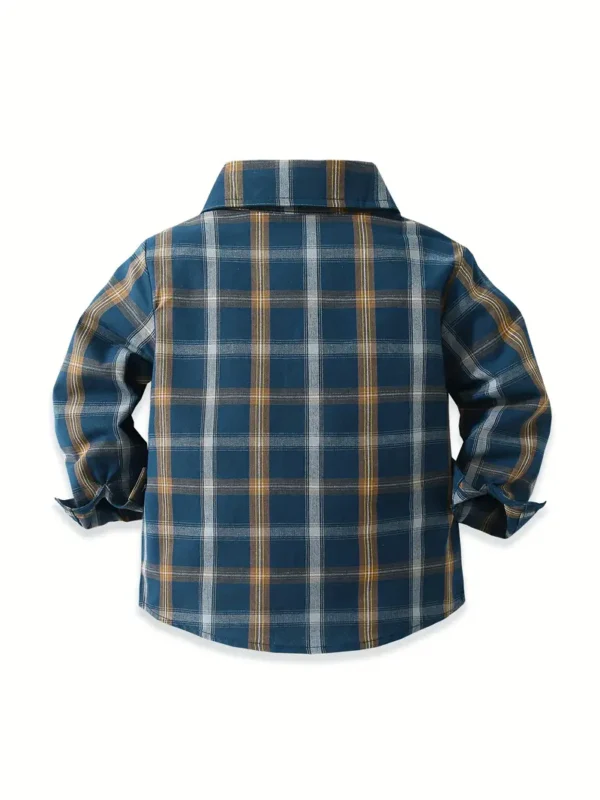 Chemise décontractée à manches longues et col à revers pour garçon, motif à carreaux, idéale pour un usage quotidien et extérieur, lavable en machine, haut toutes saisons – Image 2