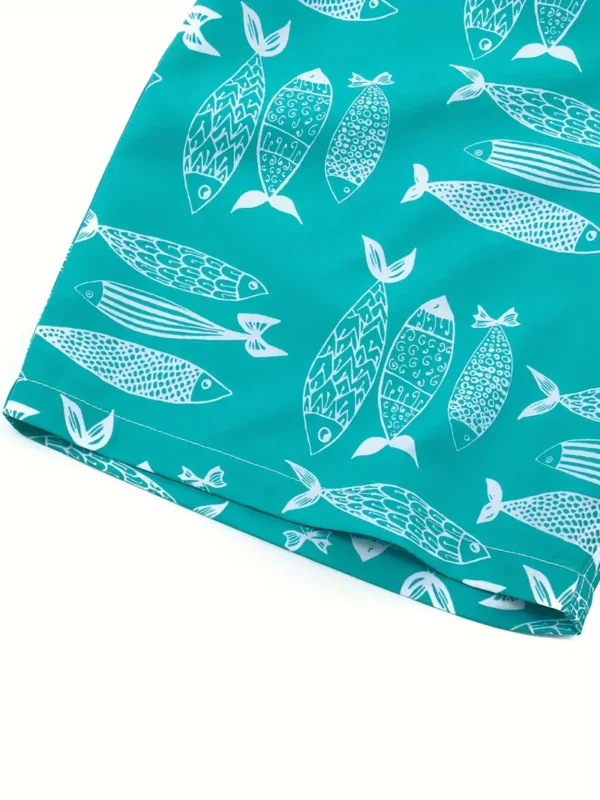 Lot de 2 shorts de bain imprimés style vacances pour garçon, taille élastique, pour la pêche, la natation, le camping, les sports de plein air et nautiques – Image 7