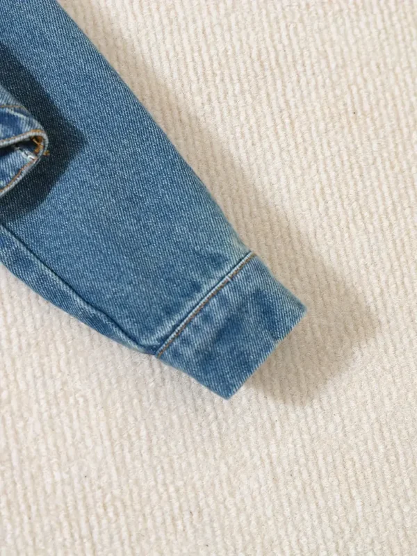 Ensemble 2 pièces en denim tendance pour bébé, cardigan à col rabattu + robe d'été à boutons, ensemble de vêtements pour tout-petits – Image 7