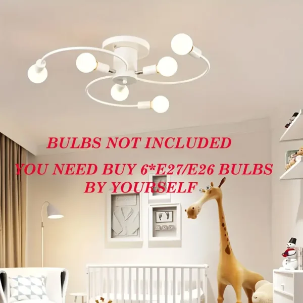 1 luminaire de plafond moderne semi-encastré, design à 6 bras, base E26/E27, 60 W, 220 V, convient pour salon, chambre, cuisine, bureau, salle de bain – Image 6