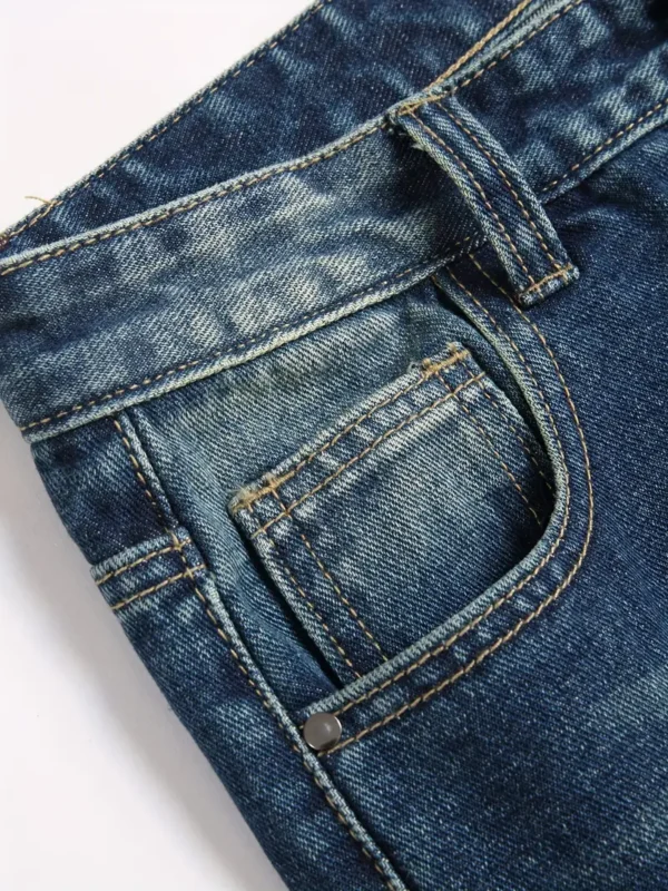 Jean slim d'inspiration vintage pour ados, Mélange de coton, taille mi-haute avec poches latérales, lavable en machine – Image 6