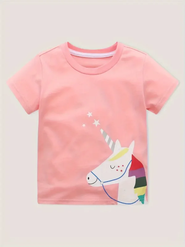 8 pièces, 100 % coton, motif licorne de dessin animé, imprimé lettres, col ras du cou, doux, respirant, manches courtes, tendance, confortable, vêtements pour filles - Image 9