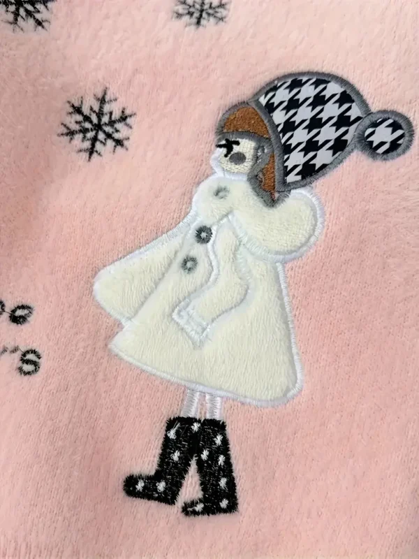 Pull à motif brodé Sweet Portrait pour filles, pull-over décontracté en tricot à col ras du cou pour filles – Image 4