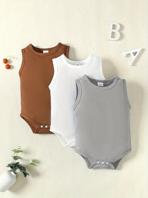 Body texturé gaufré 3 pièces pour bébé Body texturé gaufré 3 pièces pour bébé, combinaison sans manches de couleur unie, vêtements pour bébé garçon octobre 8, 2024 Kotazando