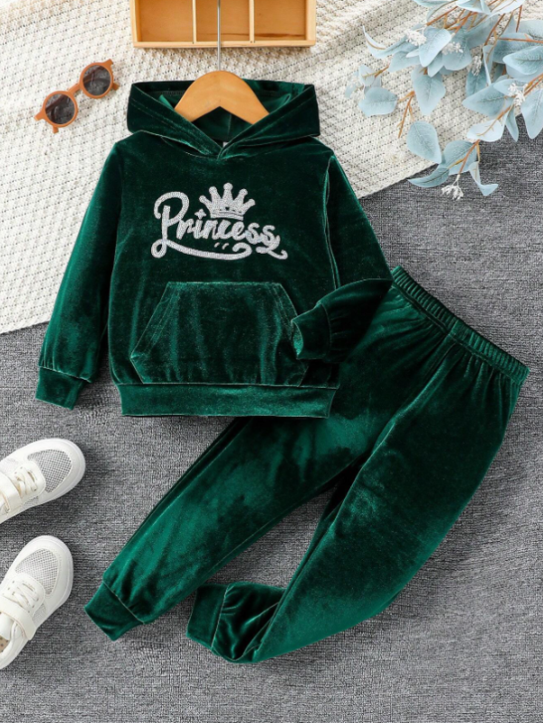 Sweat à capuche et pantalon de survêtement à poche kangourou avec motif couronne et lettre à sequins pour jeune fille - Image 23