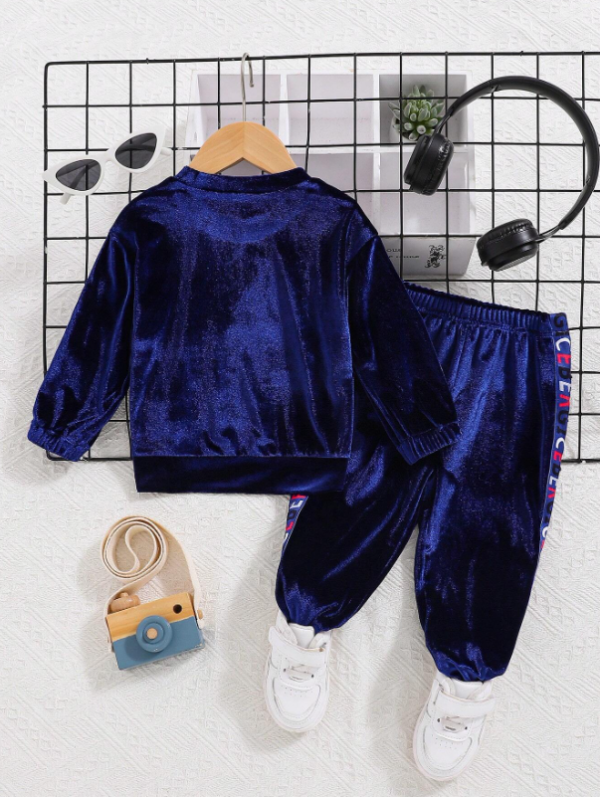 Ensemble sweat-shirt et pantalon taille élastique en velours pour bébé fille - Image 3