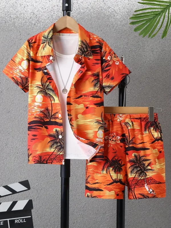 Ensemble 2 pièces pour garçon avec imprimé graphique de coucher de soleil hawaïen et de cocotier Ensemble 2 pièces pour garçon avec imprimé graphique de coucher de soleil hawaïen et de cocotier, chemise à manches courtes et short 17 octobre 2024 Kotazando