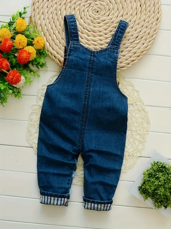 Salopette en jean de coton pour tout-petits garçons, style décontracté, pantalon en jean à bretelles réglables avec poche pour un usage quotidien (Copie) - Image 3