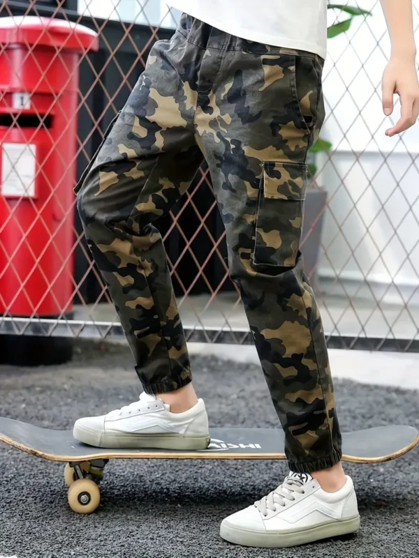 Pantalon cargo décontracté camouflage pour garçons, pantalon de jogging tendance à taille élastique avec poche, vêtements d'extérieur pour enfants - Image 2