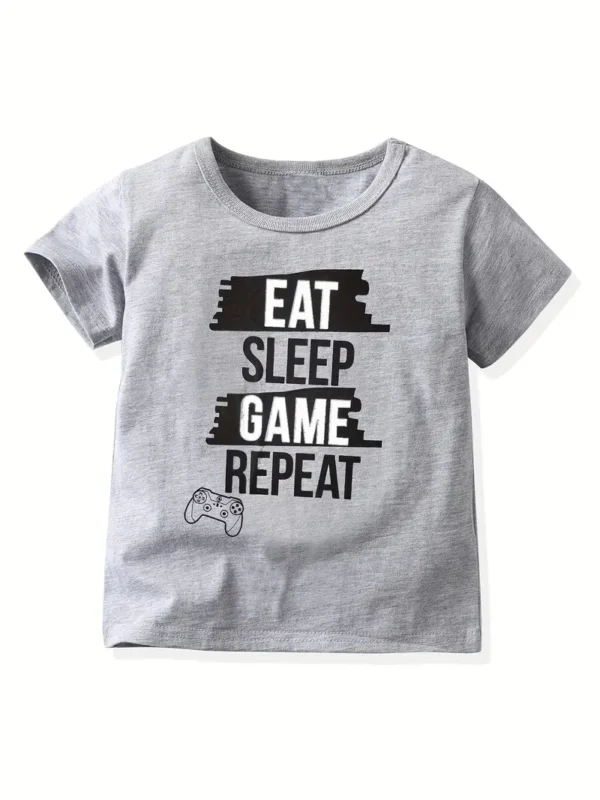 Lot de 4 t-shirts créatifs pour garçons avec imprimé de lettres et manette de jeu, décontractés, légers et confortables, à manches courtes et col ras du cou, vêtements pour enfants pour l'été - Image 4