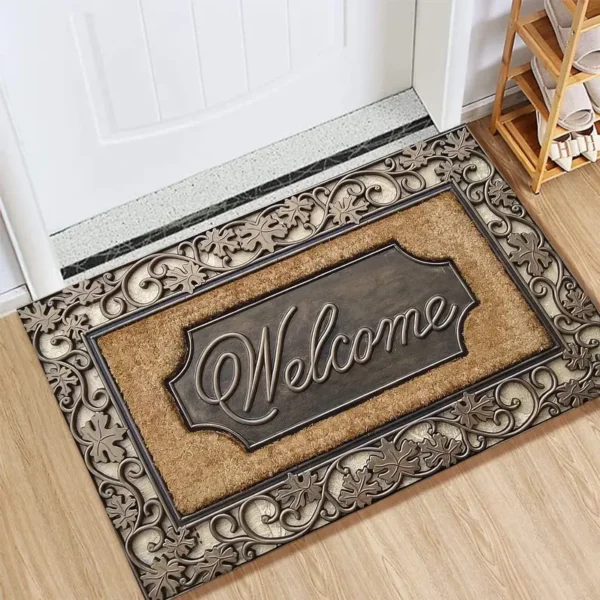 Paillasson en polyester lavable en machine avec dos en caoutchouc, Tapis tressé antidérapant, léger et durable pour entrée, salle de bain, Tapis de bienvenue décoratif à motif abstrait facile à nettoyer, plusieurs tailles disponibles – Image 8