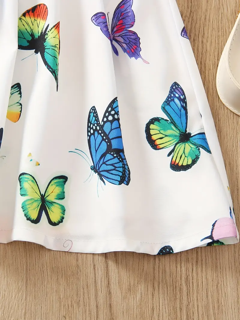 Robe de princesse à manches bouffantes et volants pour petite fille, motif papillon coloré, pour les fêtes, les vacances à la plage, les vêtements d'été romantiques pour enfants 6 Robe de princesse à manches bouffantes et volants pour petite fille, motif papillon coloré, pour les fêtes, les vacances à la plage, les vêtements d'été romantiques pour enfants – Image 5