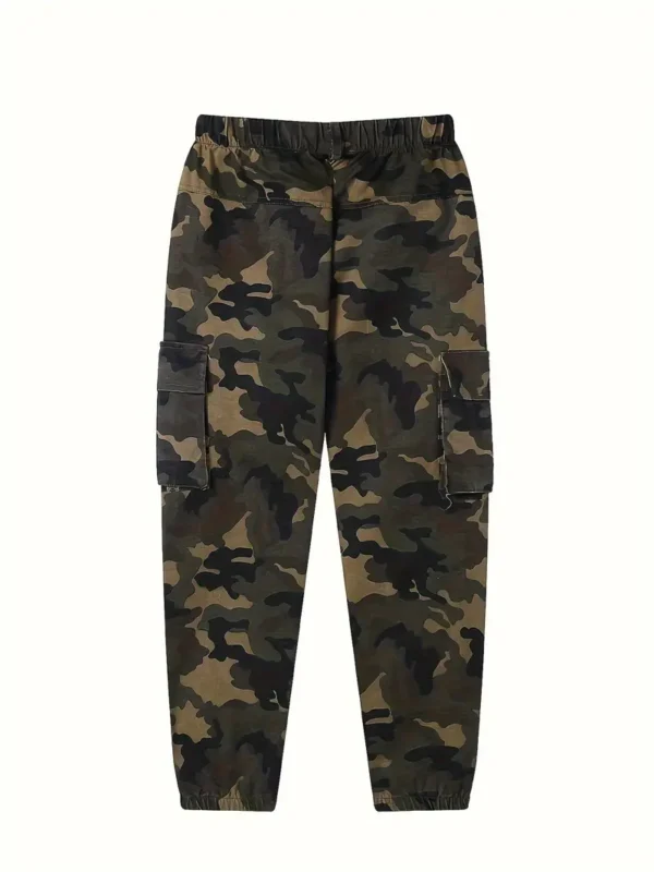 Pantalon cargo décontracté camouflage pour garçons, pantalon de jogging tendance à taille élastique avec poche, vêtements d'extérieur pour enfants