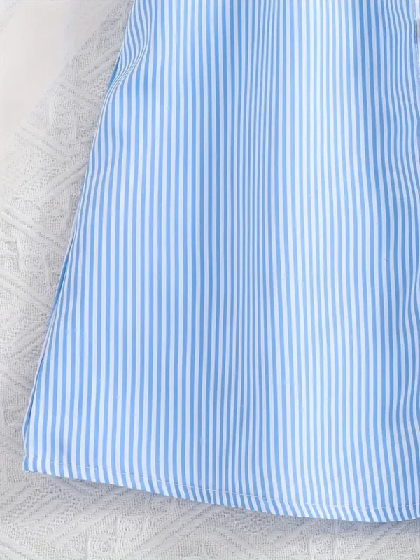 Robe élégante à manches volantées et col en V avec boutons pour filles, robe décontractée élégante pour le printemps et l'été au quotidien – Image 6