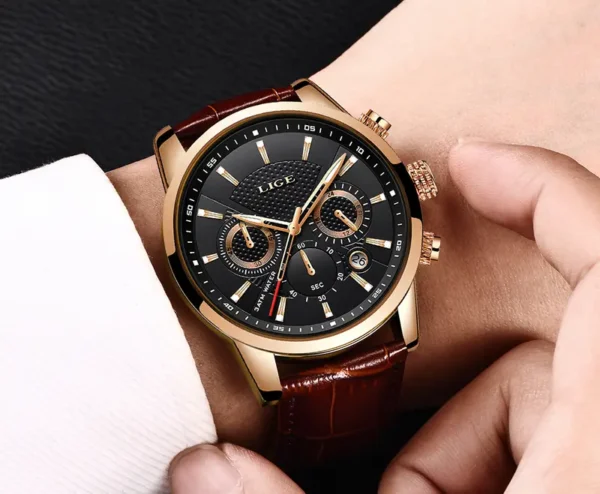 Montres Homme 2024 LIGE Top Marque Luxe, Casual Cuir Quartz Montre Homme, Horloge D'affaires Homme Sport Date Chronographe - Image 20