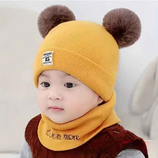 Lot de 2 bonnets à pompon en tricot pour bébé, 100 % polyester, tissu extensible lavable à la main, motif alphabet, chaud pour l'automne/hiver, à porter au quotidien et de manière décontractée pour les anniversaires, bonnets cache-oreilles à thème fantastique pour les enfants de 0 à 3 ans – Image 8