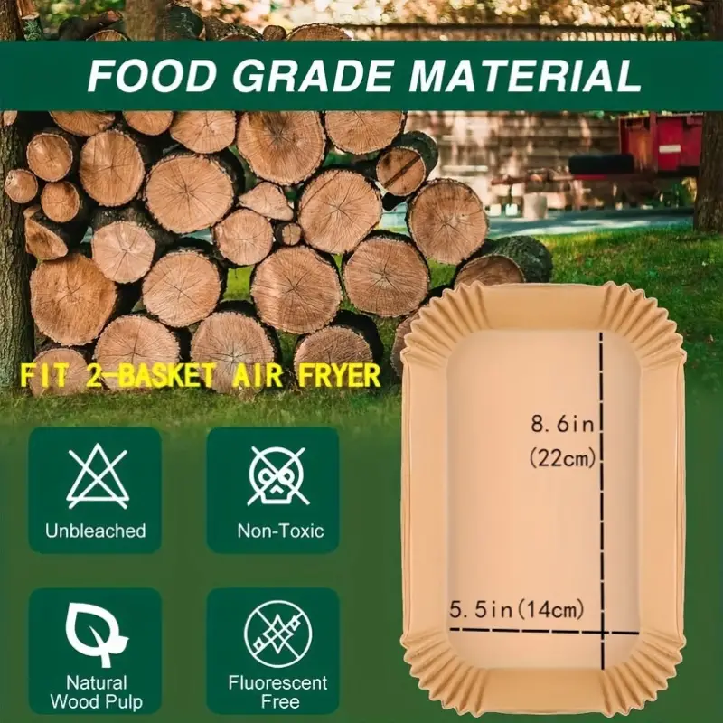 Lot de 100 feuilles de papier sulfurisé jetables pour friteuse à air comprimé, non chargées, rectangulaires, résistantes à l'huile et à l'eau, antiadhésives pour un démoulage facile des aliments, compatibles avec les friteuses à air comprimé Ninja Dual Basket et autres modèles 13 Lot de 100 feuilles de papier sulfurisé jetables pour friteuse à air comprimé, non chargées, rectangulaires, résistantes à l'huile et à l'eau, antiadhésives pour un démoulage facile des aliments, compatibles avec les friteuses à air comprimé Ninja Dual Basket et autres modèles – Image 12