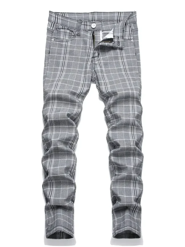 Pantalon long extensible à carreaux gris décontracté pour garçons avec poche, vêtements pour enfants pour l'extérieur toutes saisons