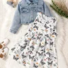 Ensemble 2 pièces pour fille Ensemble 2 pièces pour fille, robe sans manches à imprimé papillon + veste en jean 21 octobre 2024 Kotazando