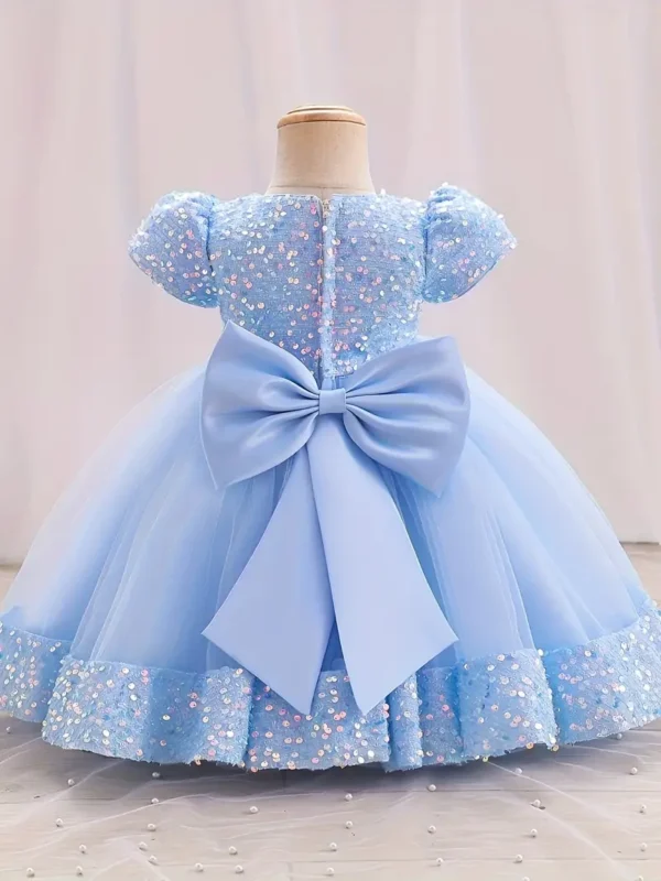 Robe tutu à manches courtes bouffantes avec décor de fleurs à paillettes pour filles, vêtements de fête de Noël - Image 2