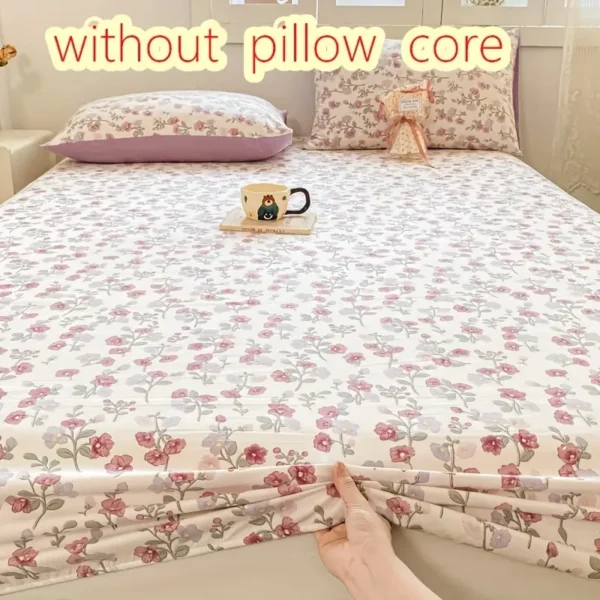 Parure de lit hypoallergénique à motif floral avec taies d'oreiller, lavable en machine, polyester imprimé actif, housse de matelas antidérapante anti-poussière, fabrication artisanale lavée, poids du tissu 100 g, poche profonde 30-34 cm – Image 11