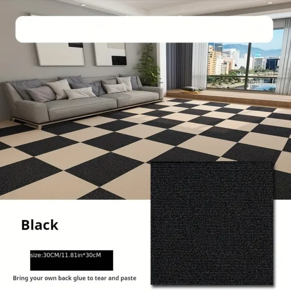 Dalles de moquette autocollantes carrées pour bureau et maison, tapis antidérapants en polyester avec envers en mousse, fabriqués à la machine, motif uni, Parfait pour la décoration de la chambre, du bureau et du porche (lot de plusieurs pièces) – Image 9