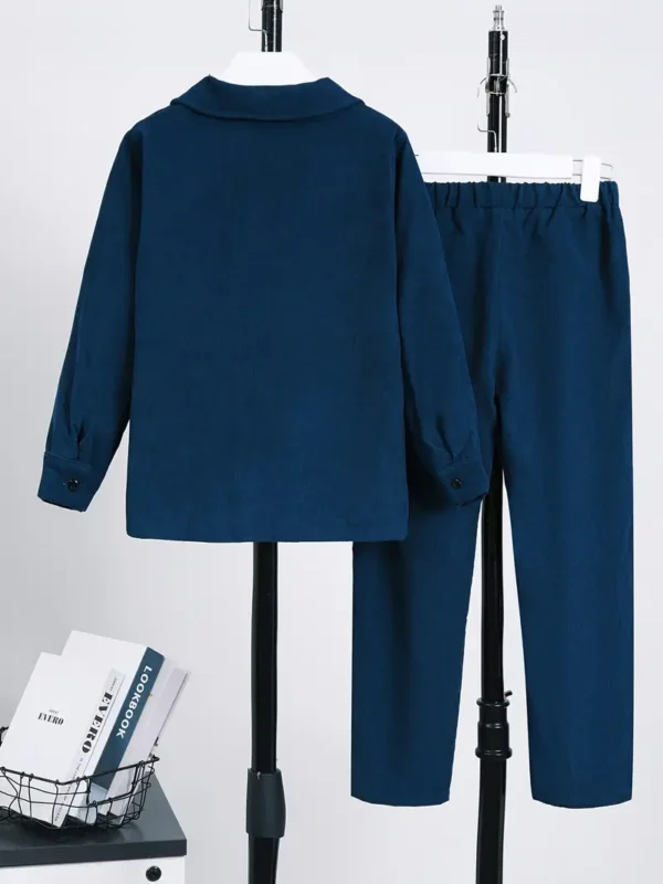 Ensemble chemise à revers en velours côtelé à manches longues et pantalon droit, ensemble 2 pièces pour garçons – Image 2